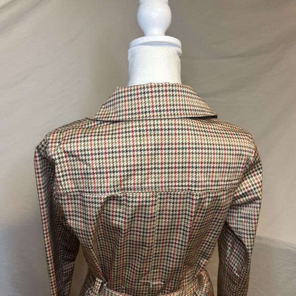 Cabi Sherlock Multicolor Houndstooth Plaid Trench Pea Coat Womens Designer - Picture 7 of 9